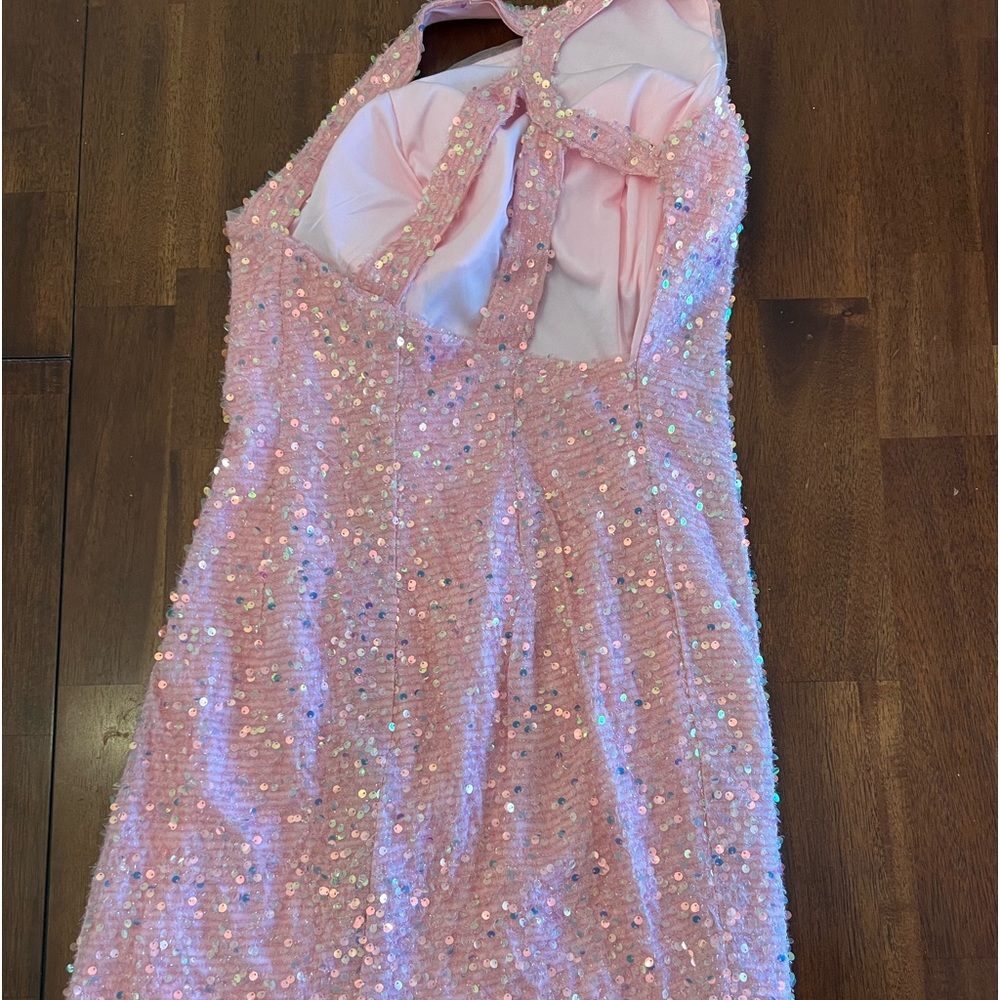 Short pink sequence dress